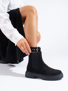 Black Suede Ankle Boots with Buckle