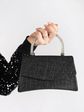 Chic Black Mini Bag with Silver Handle