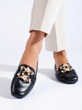 Chic Black Loafers with Gold Accent