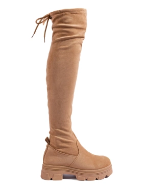 Beige Platform Knee-High Boots