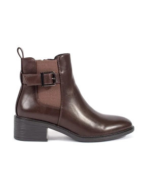 Brown Ankle Boots with Buckle and Heel