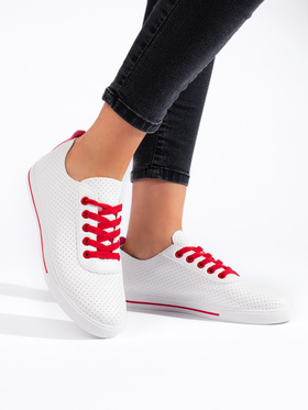 White Sneakers with Red Laces