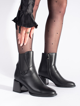 Black Block Heel Ankle Boots with Elastic Insert