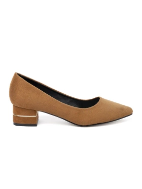 Brown Pumps with Low Decorative Heel