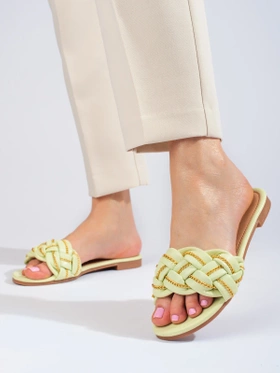 Chic Lime Slide Sandals with Chain Accent