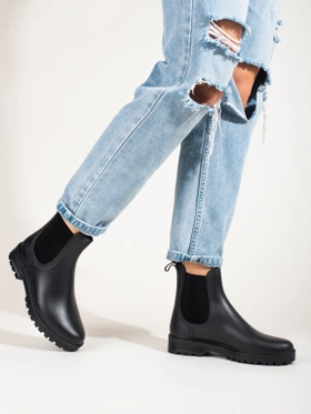 Black Chelsea Rain Boots with Chunky Soles