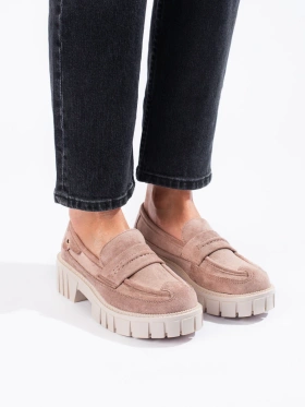 Suede Platform Loafers in Blush Pink