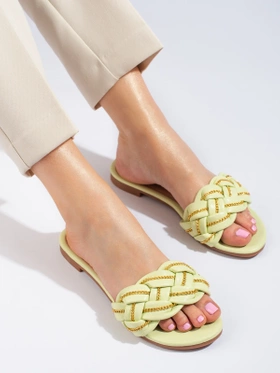 Chic Lime Slide Sandals with Chain Accent