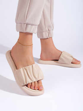 Pleated Beige Slip-On Sandals