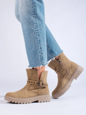 Beige ankle boots made from eco-friendly suede