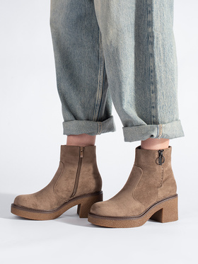 Beige Suede Block Heel Boots by Sergio Leone