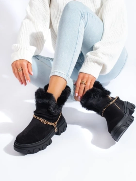 Suede Platform Ankle Boots in Black