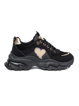 Black Sneakers with Decorative Gold Heart
