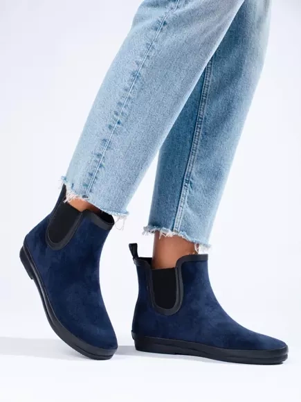 Navy Blue Suede-Style Cozy Rain Boots by Potocki