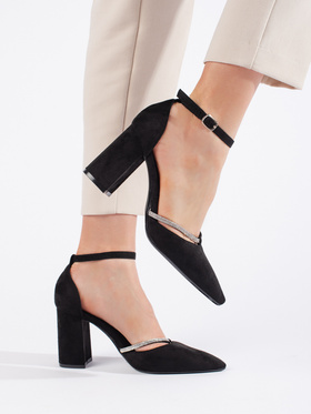 Black Suede Block Heel Pumps