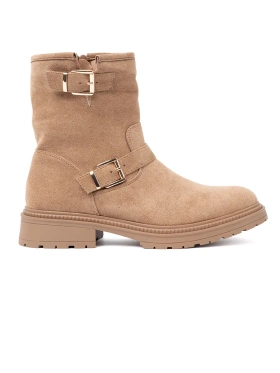 Caramel Ankle Boots with Decorative Gold Buckles