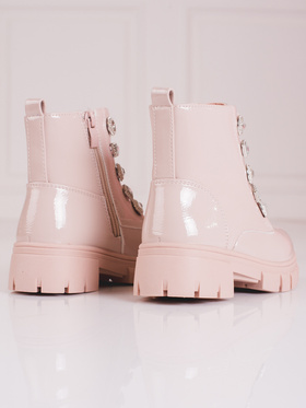 Lace-Up Pink Ankle Boots with Decorative Accents