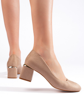 Beige Suede Heeled Pumps