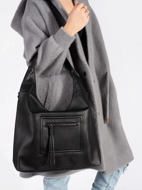 Chic Black Shoulder Bag with Adjustable Strap