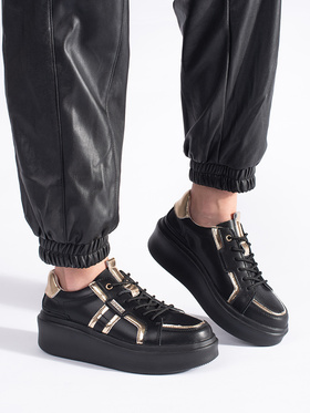 Black Platform Leather Sneakers