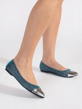 Sparkling Blue Ballet Flats with Silver Toes