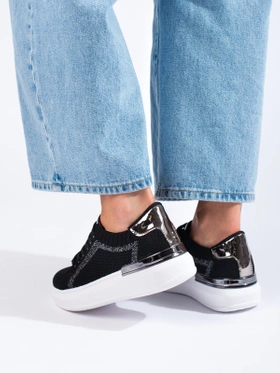 Black Platform Textile Sneakers