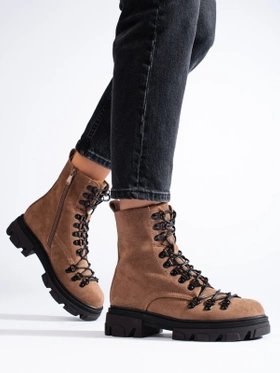 Suede Lace-Up Boots in Brown Vinceza