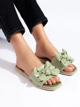 Green Bow Slide Sandals