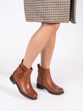 Cozy Brown Buckle Ankle Boots with Low Heel