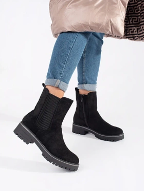 Black Suede Ankle Boots with Stretch Panel