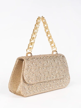 Glam Sparkle Gold Handbag with a Shimmering Handle