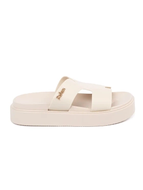 Light beige women's platform slides