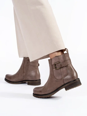 Chestnut Ankle Boots with Buckle and Low Heel