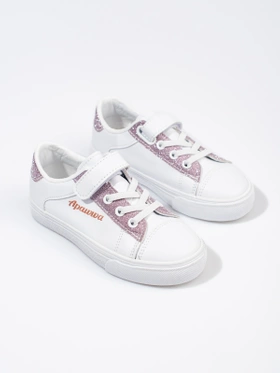 White Kids' Sneakers with Pink Glitter