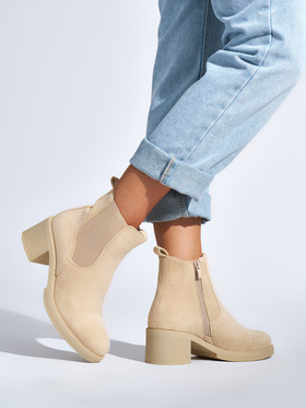 Beige Suede Block Heel Boots