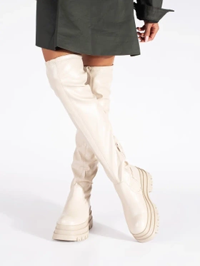 Creamy Over-the-Knee Platform Boots