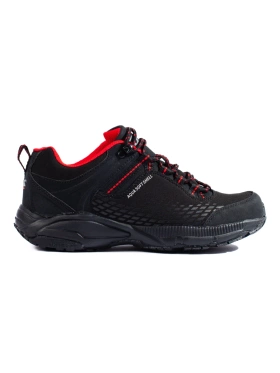 Women's trekking shoes with thick soles in black and red