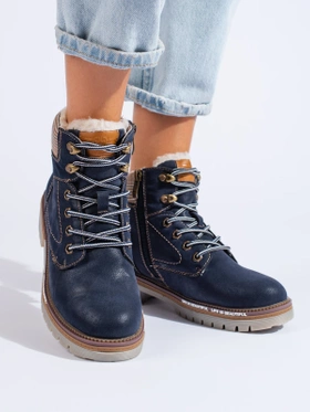 Navy Blue Lace-Up Boots