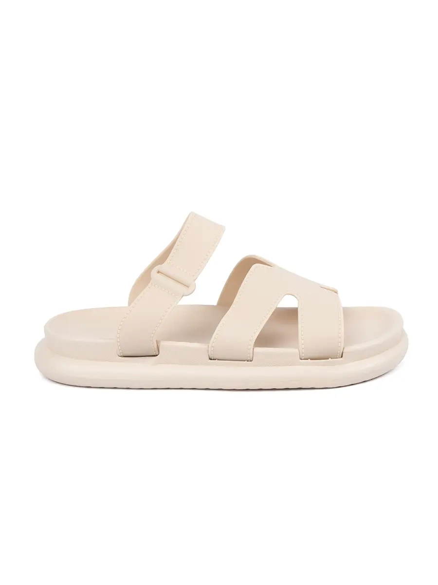 Light beige women's flat slide sandals