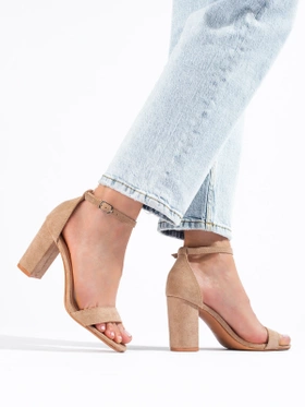 Beige Suede Block Heel Sandals