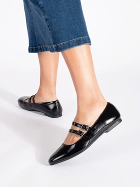 Glossy Black Ballet Flats with Strap