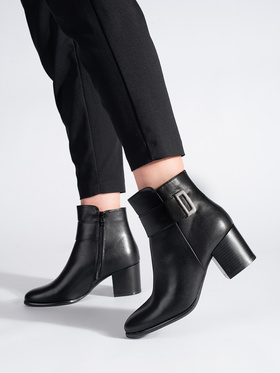 Classic Elegant Black Block Heel Ankle Boots by Sergio Leone