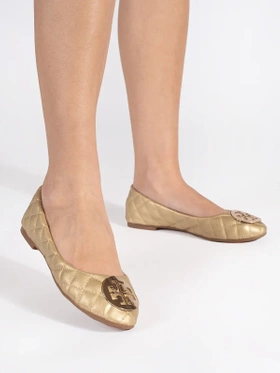 Golden Quilted Ballet Flats with Embellishment