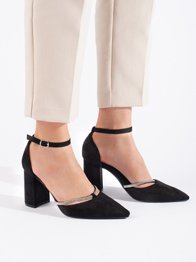 Black Suede Block Heel Pumps