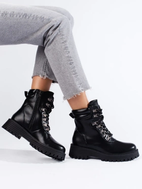 Black Lace-Up Ankle Boots