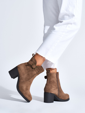 Suede Dark Beige Block Heel Ankle Boots