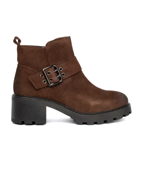 Brown Leather Ankle Boots with Decorative Buckle