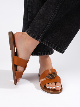 Chic Brown Slides with a Golden Heart