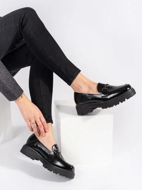 Black Platform Loafers with Chain Detail