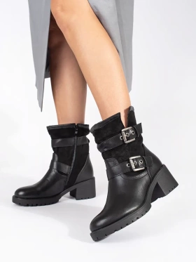 Black Heeled Ankle Boots with Buckle Detail